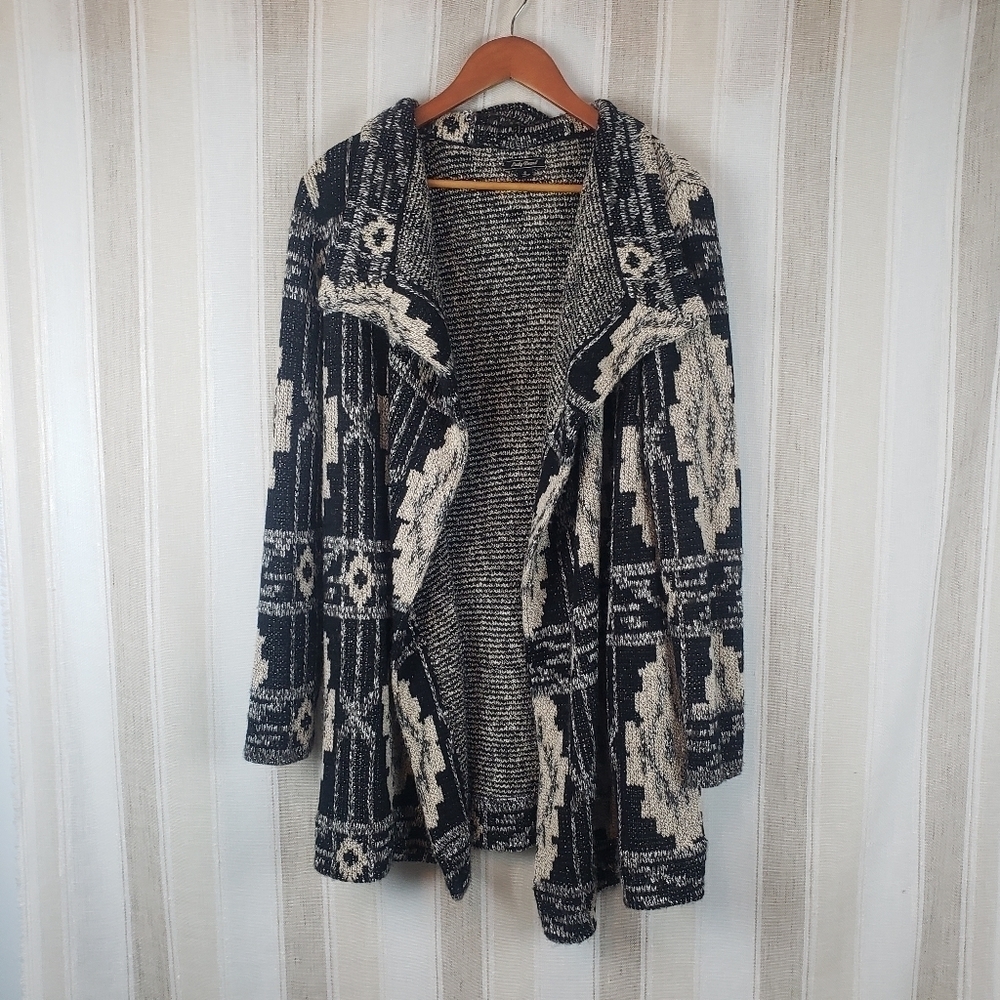 Lucky Brand Aztec Blanket Cardigan Sweater Black Size Small‎